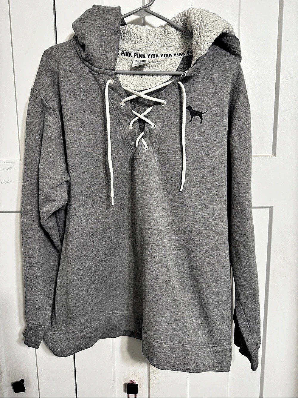 PINK Victoria's Secret hoodie Sherpa Lined Hoodie in Gray XL